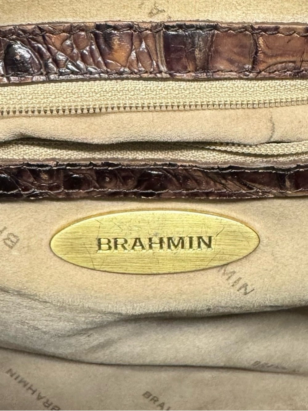 Brahmin Marley Crocodile-Embossed Brown Leather Crossbody Bag Purse 11" x 10" - Picture 14 of 16